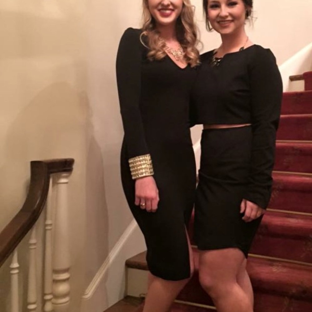 Black dress with gold studded sleeves